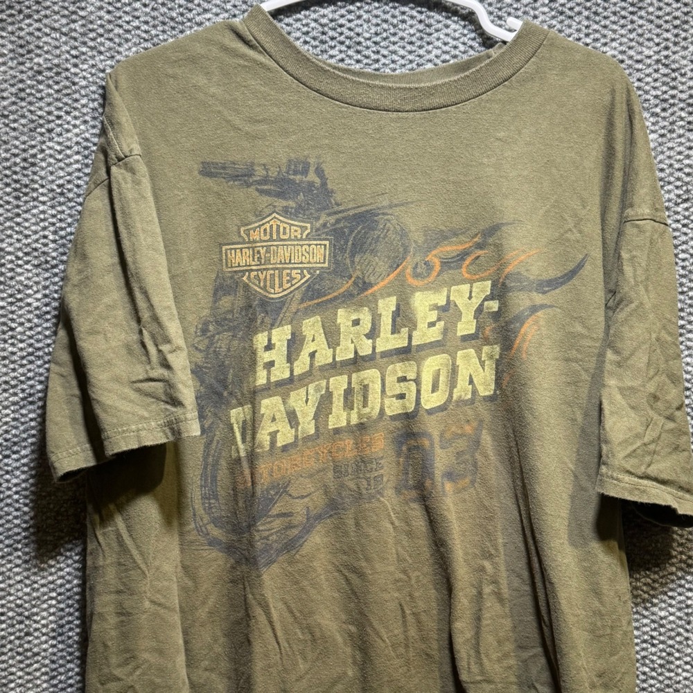 Harley-Davidson Mens XL Olive Green Wiebler's Quad Cities Iowa Graphic T-Shirt
